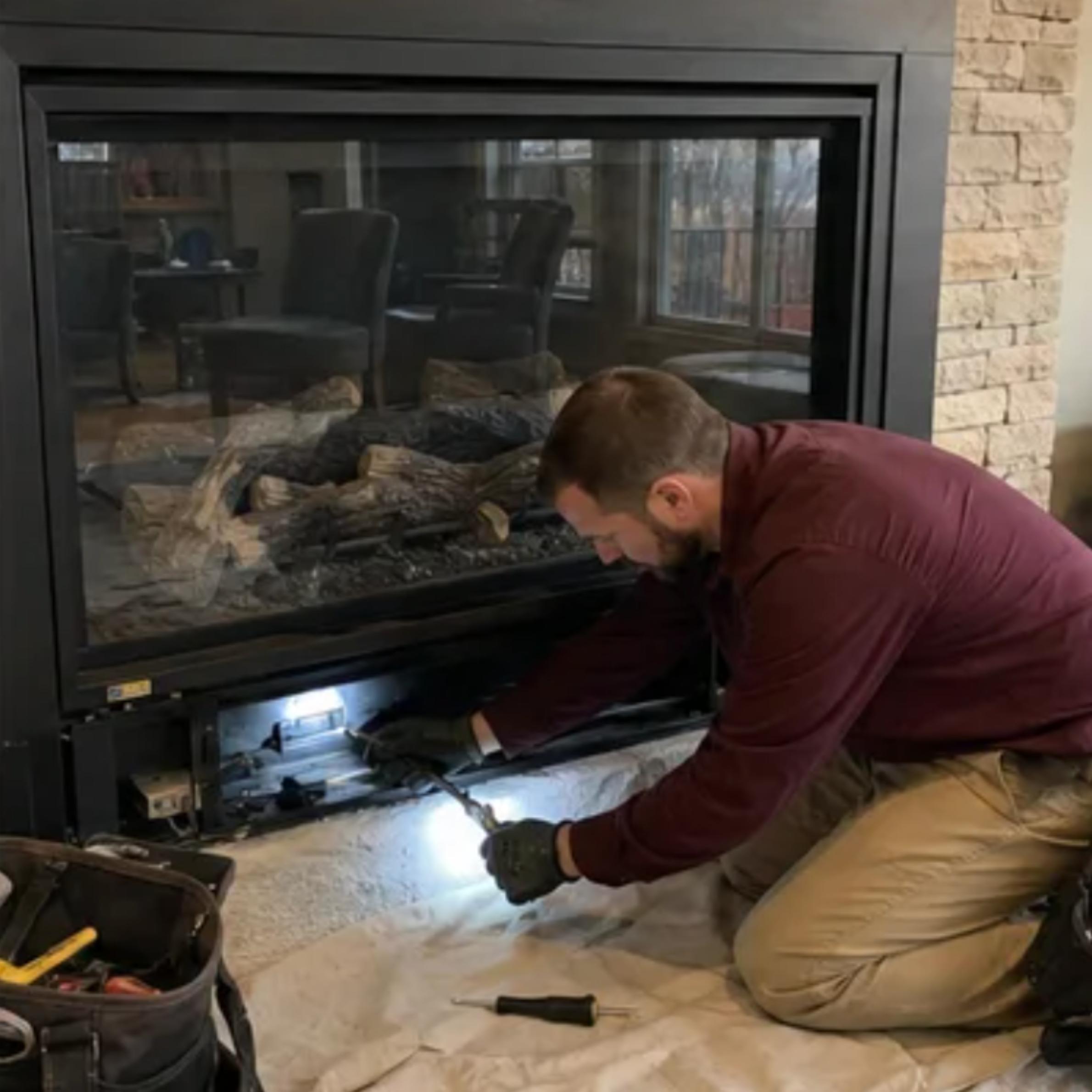 Glowing gas fireplace flames